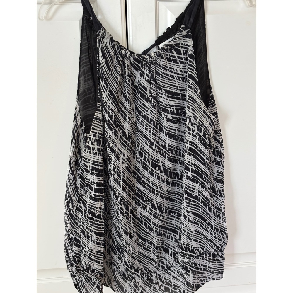 White‎ House Black Market Silk Tank Top Black White Abstract Halter Blouse Large